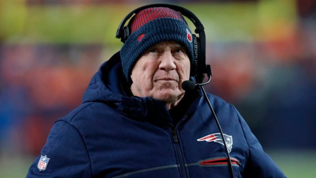 Legendary NFL coach Bill Belichick in action, leading the Patriots to victory.