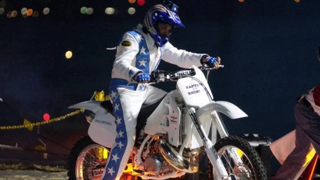 Robbie Knievel on set of his TV series 'Knievel’s Wild Ride' in stunt gear