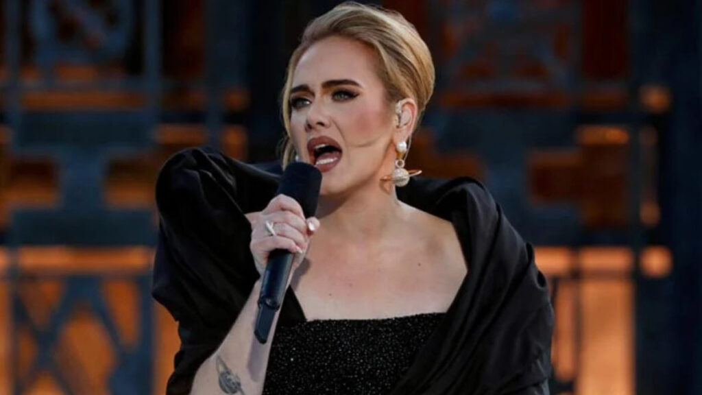 Adele performing live on stage during her Las Vegas residency.