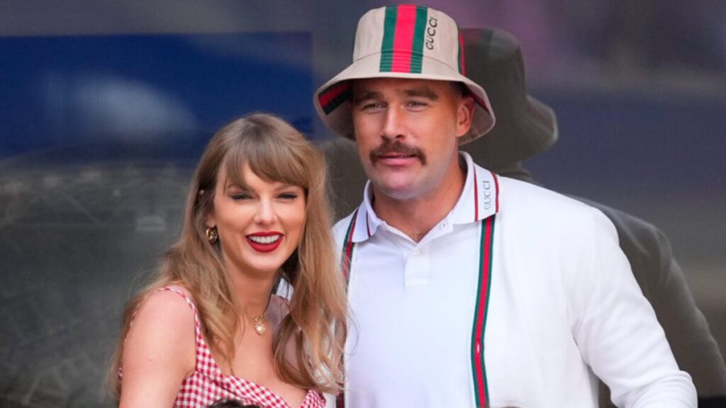 Pop icon Taylor Swift with boyfriend Travis Kelce in formal attire