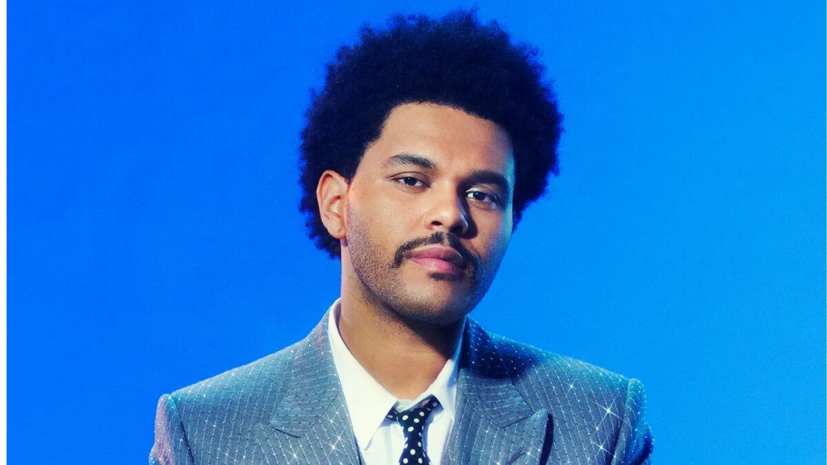 The Weeknd posing in designer fashion, reflecting his multimillion-dollar brand