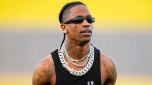 Travis Scott performing live on stage during the Utopia Tour 2025