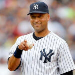Derek Jeter playing shortstop for the New York Yankees during an MLB game