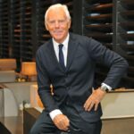 Giorgio Armani, Italian fashion designer and founder of Armani Group, in a classic black suit
