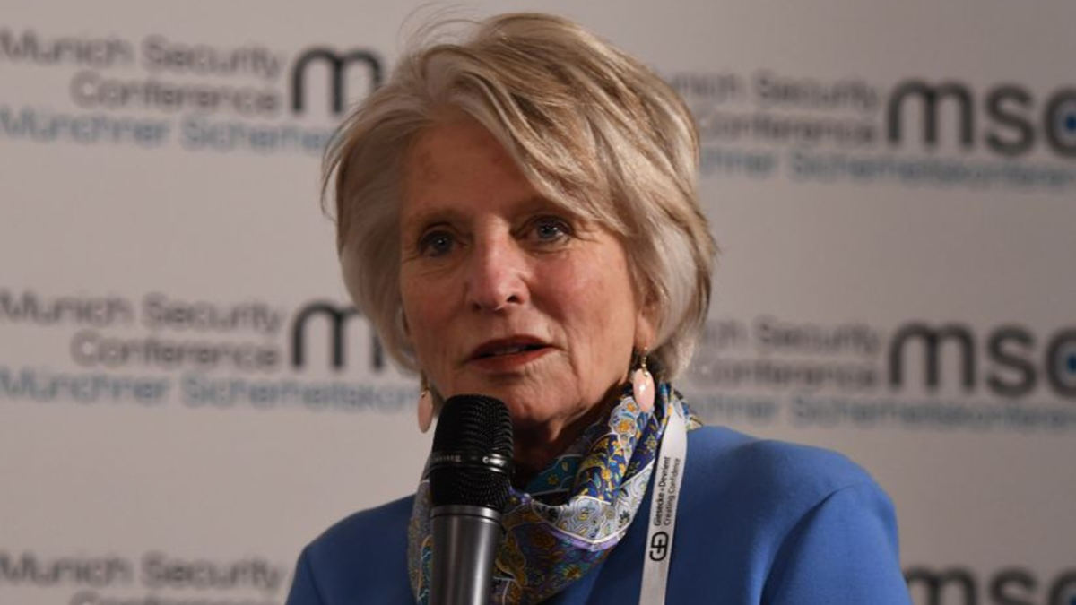 Jane Harman speaking at a policy event, former U.S. Representative and Wilson Center President