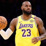 LeBron James dribbling during an NBA game with the Los Angeles Lakers