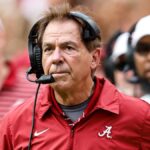 Nick Saban on the sidelines coaching Alabama football