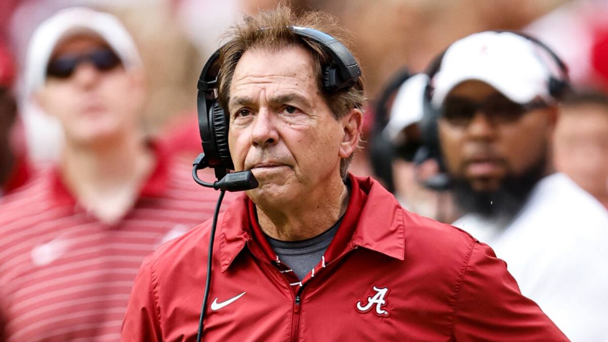 Nick Saban on the sidelines coaching Alabama football