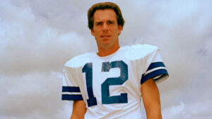 Roger Staubach in Dallas Cowboys football uniform during NFL game