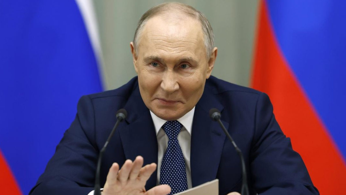 Vladimir Putin in official presidential attire during a press conference
