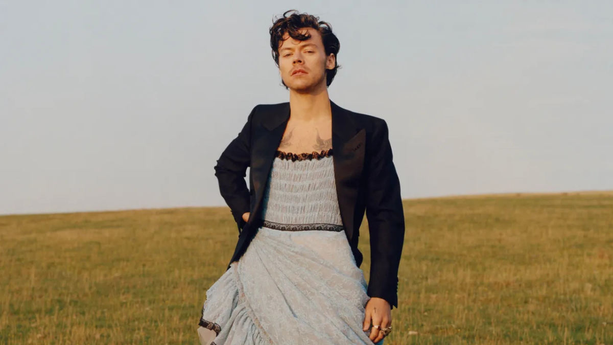 Harry Styles modeling in Gucci’s Ha Ha Ha collection, showcasing his role as a key figure in Gucci’s fashion campaigns.