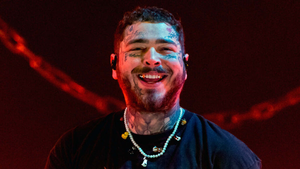 Post Malone recording in his home studio during the creation of Twelve Carat Toothache, reflecting the album’s introspective and emotional tone.